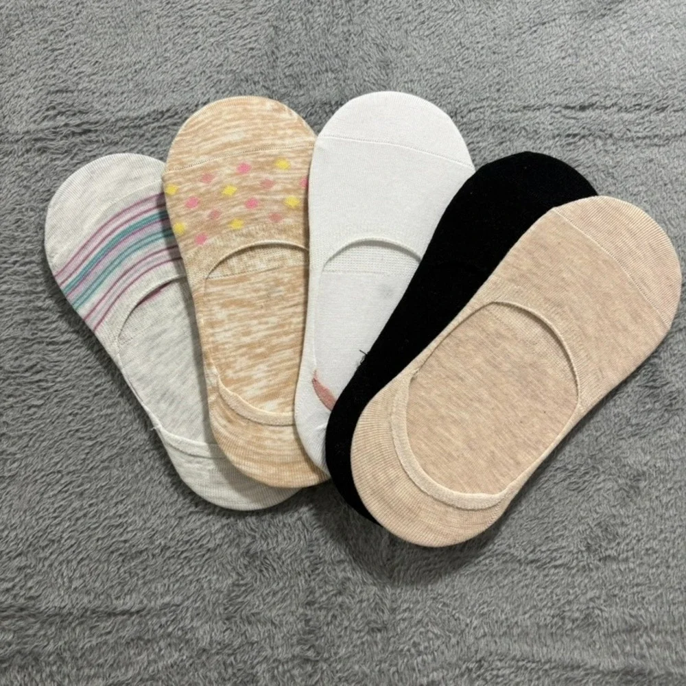 Womens OS Multicolor No Show Liner Socks 5 Pair Set Casual Athleisure